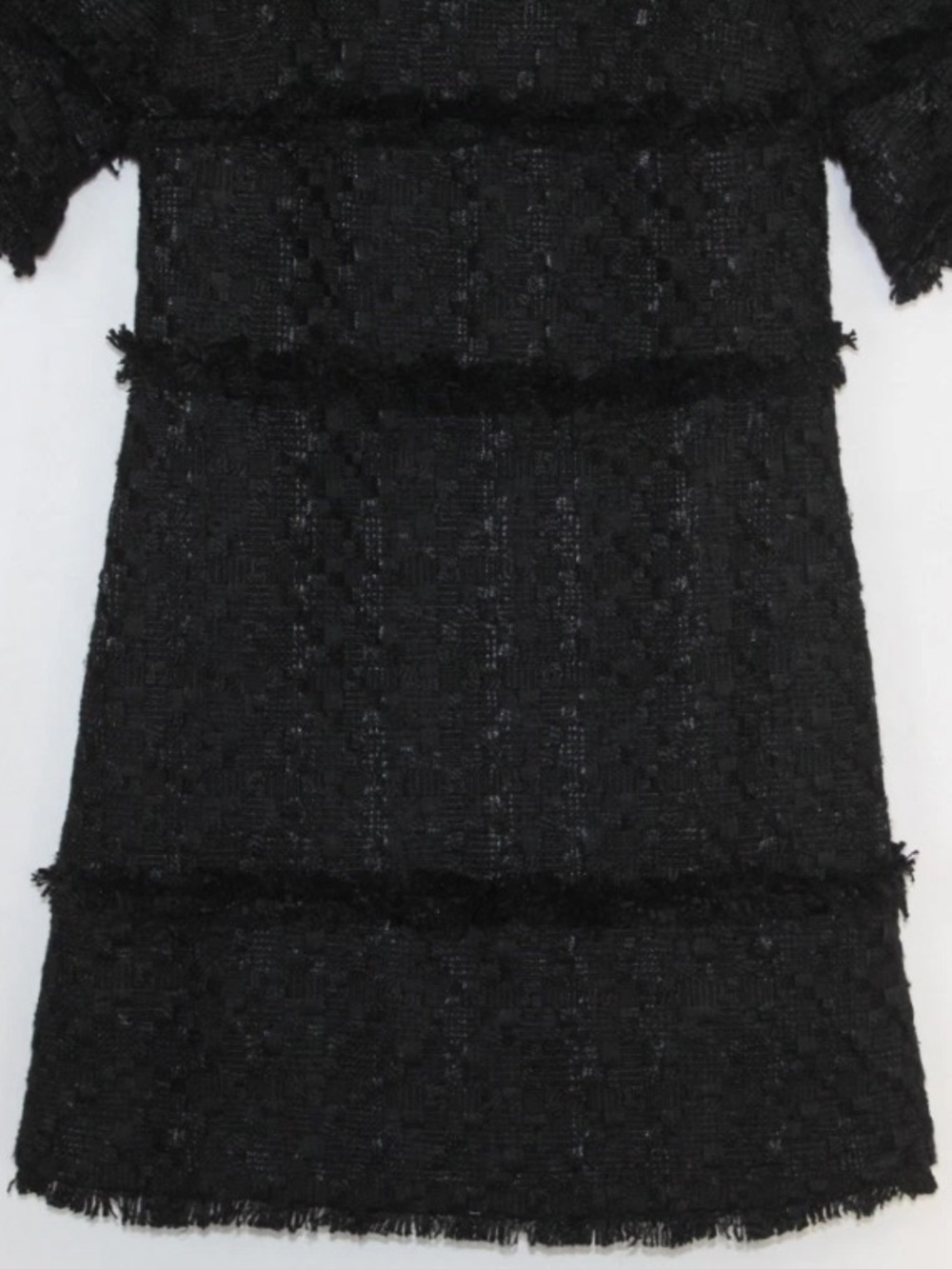 Ann Taylor black tweed frayed trim flared sleeve shift mini dress - Picture 6 of 13